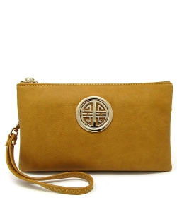Womens Multi Compartment Functional Emblem Crossbody Bag With Detachable Wristlet WU020L MUSTARD